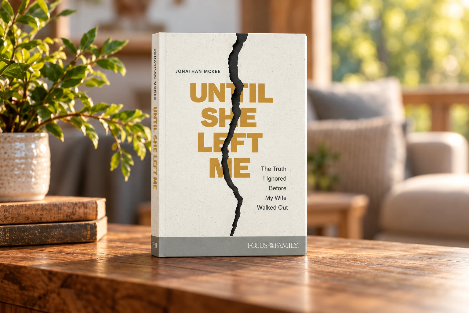 Until She Left Me by Jonathan McKee on a sunlit porch table