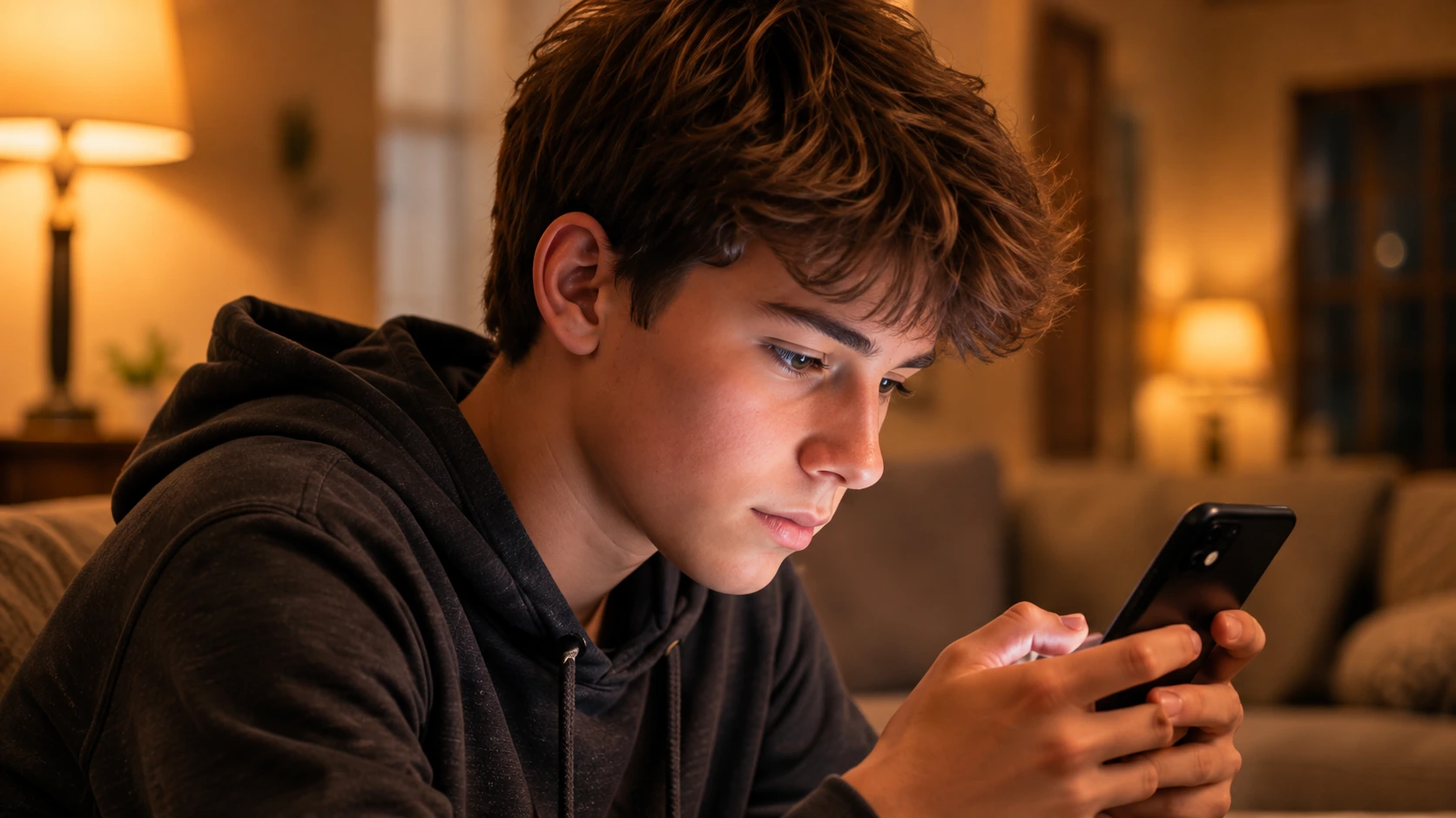 A teenager using a phone